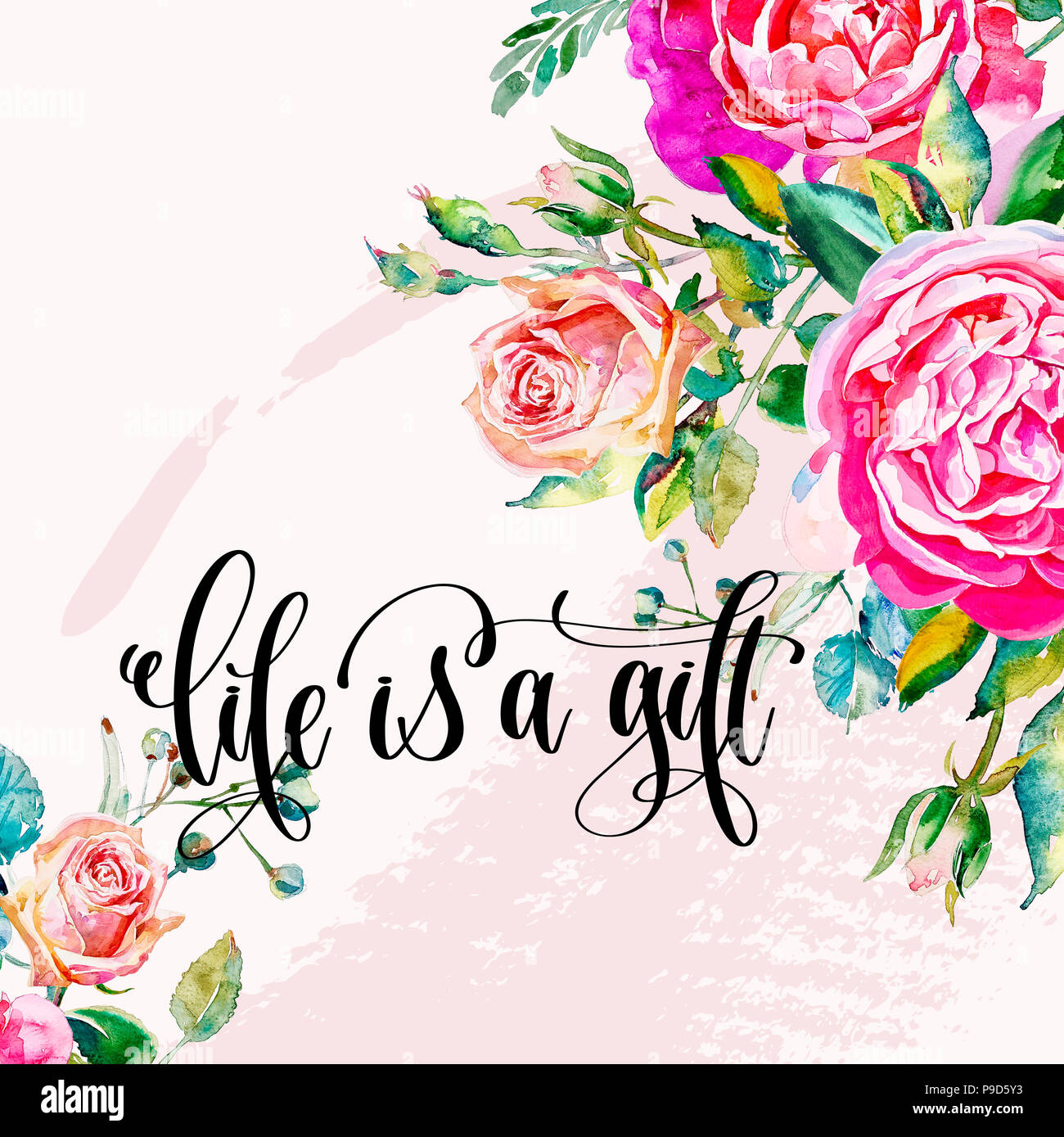 Beautiful life quote floral watercolor hi-res stock photography and images  - Alamy, image size:1300x1389
