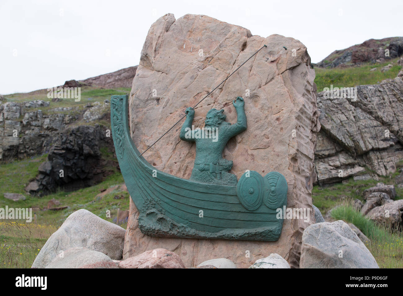 Viking Statue, Brathalid, Greenland Stock Photo