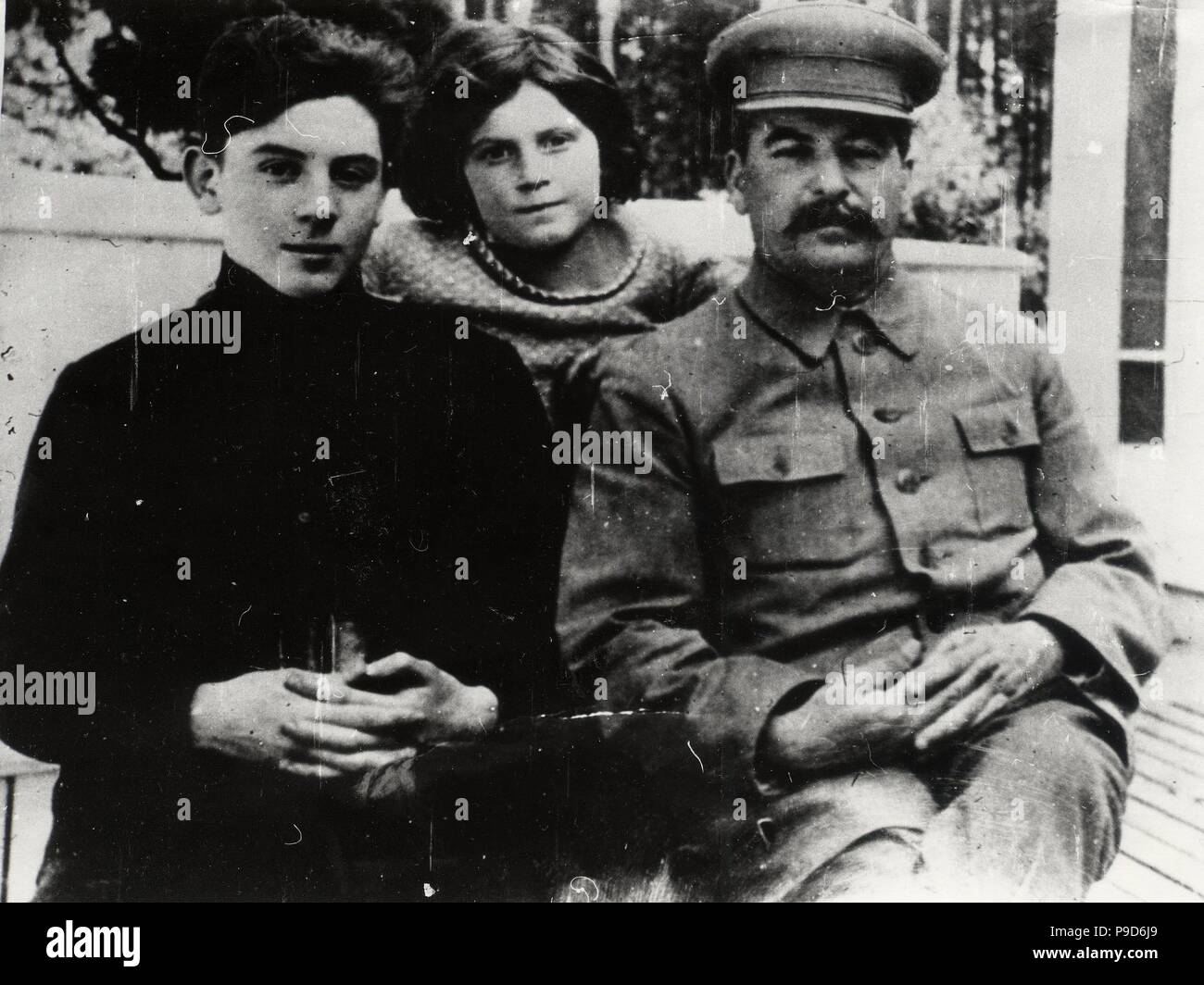 Josef Stalin with daughter Svetlana and son Vasily (1921-1962). Museum: PRIVATE COLLECTION. Stock Photo