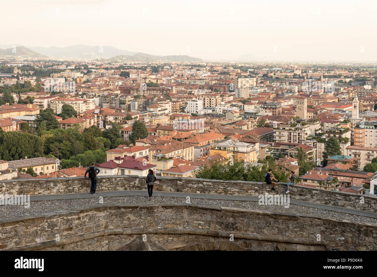 Italy,Lombardy,Bergamo,cityscape of Città Bassa from The Old Walls Stock Photo
