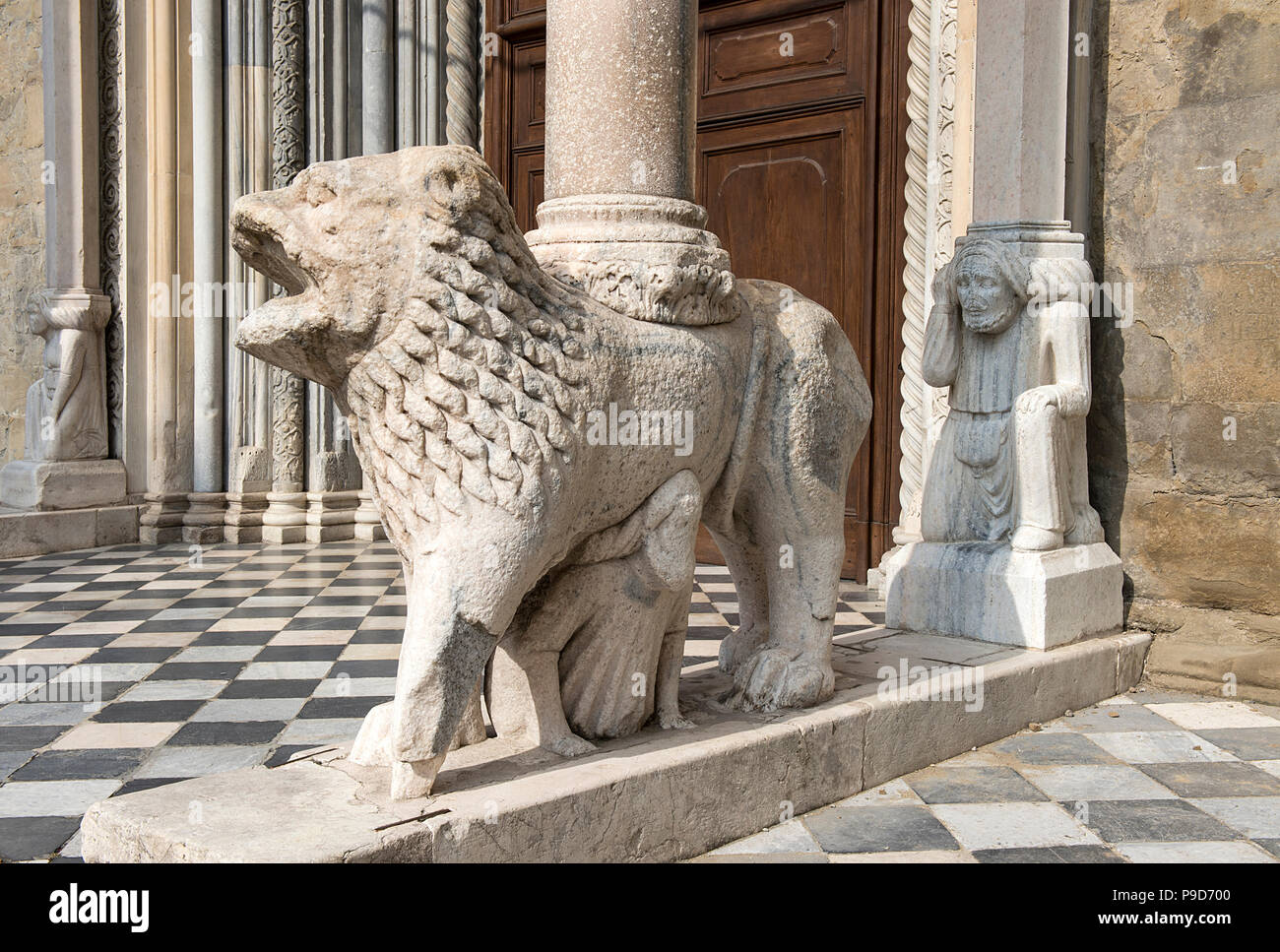Italy,Lombardy,Bergamo,Città Alta,detail of Santa Maria Maggiore Basilica facade Stock Photo