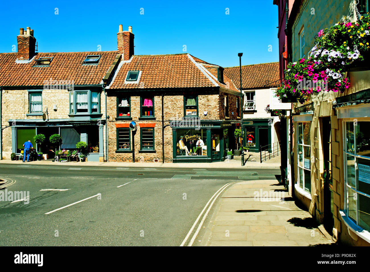 Florists and country clothing shops, Malton, North Yorkshire, England Stock Photo