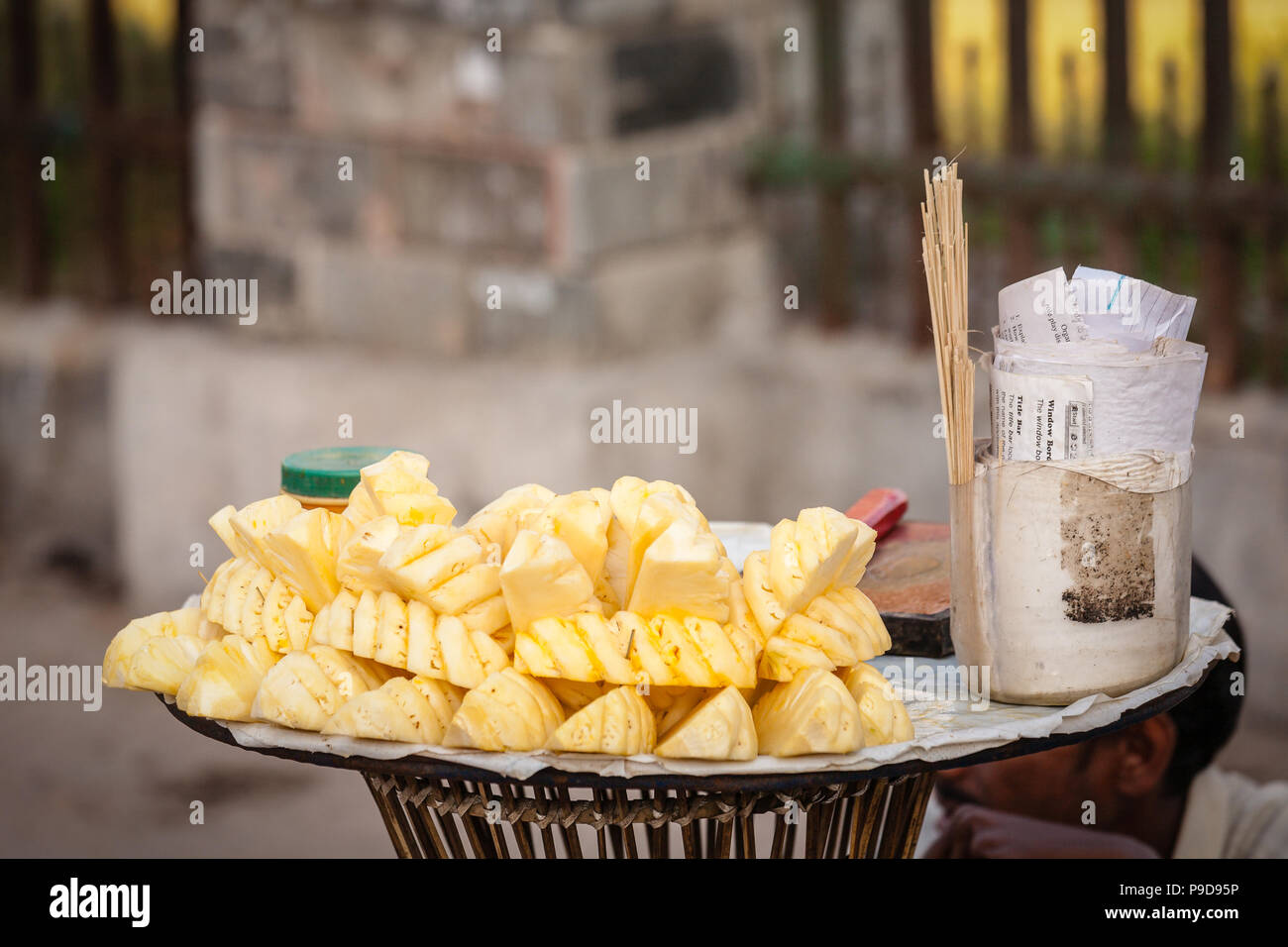 Pineapple sold on the street in Kathmandu, Nepal Stock Photo