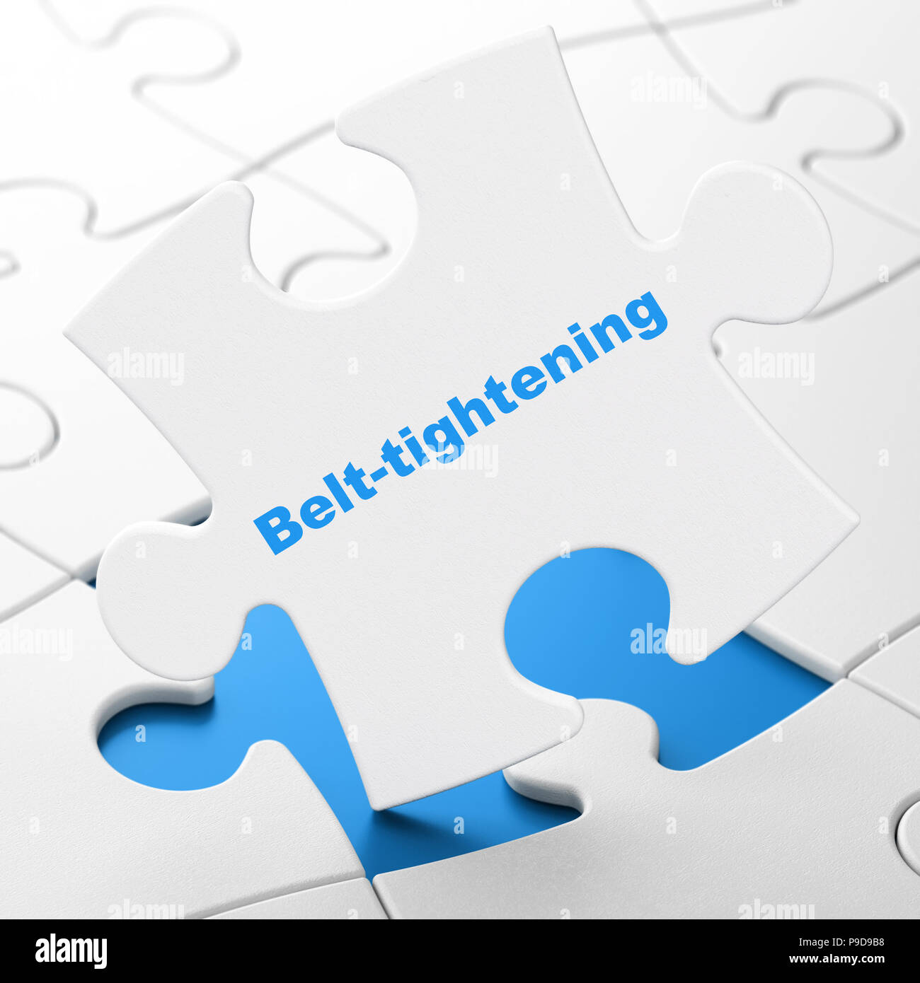 Business concept Belttightening on White puzzle pieces background, 3D