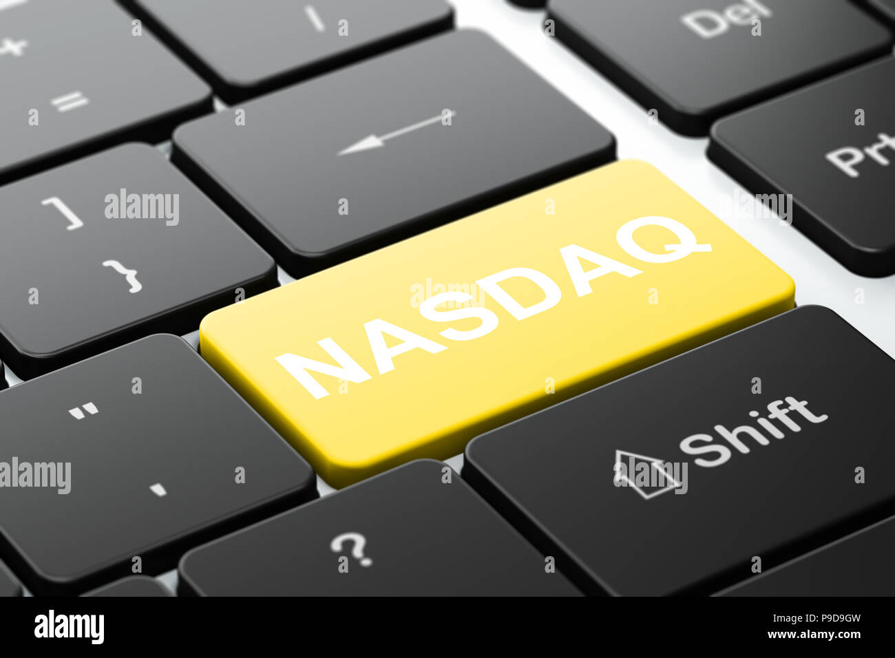 Stock market indexes concept: computer keyboard with word NASDAQ, selected focus on enter button background, 3D rendering Stock Photo