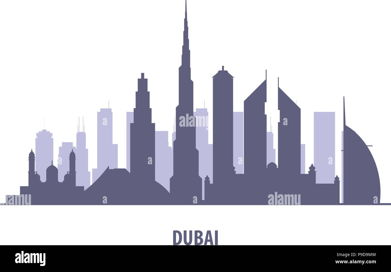 Dubai skyline silhouette - landmarks cityscape in liner style Stock Vector