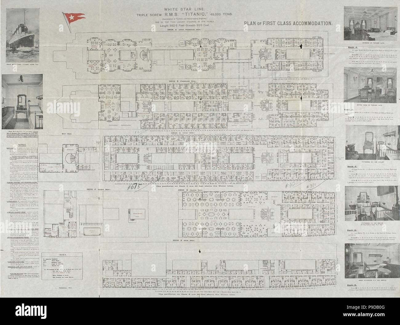 Titanic First Class Deck Plan Museum Private Collection Stock