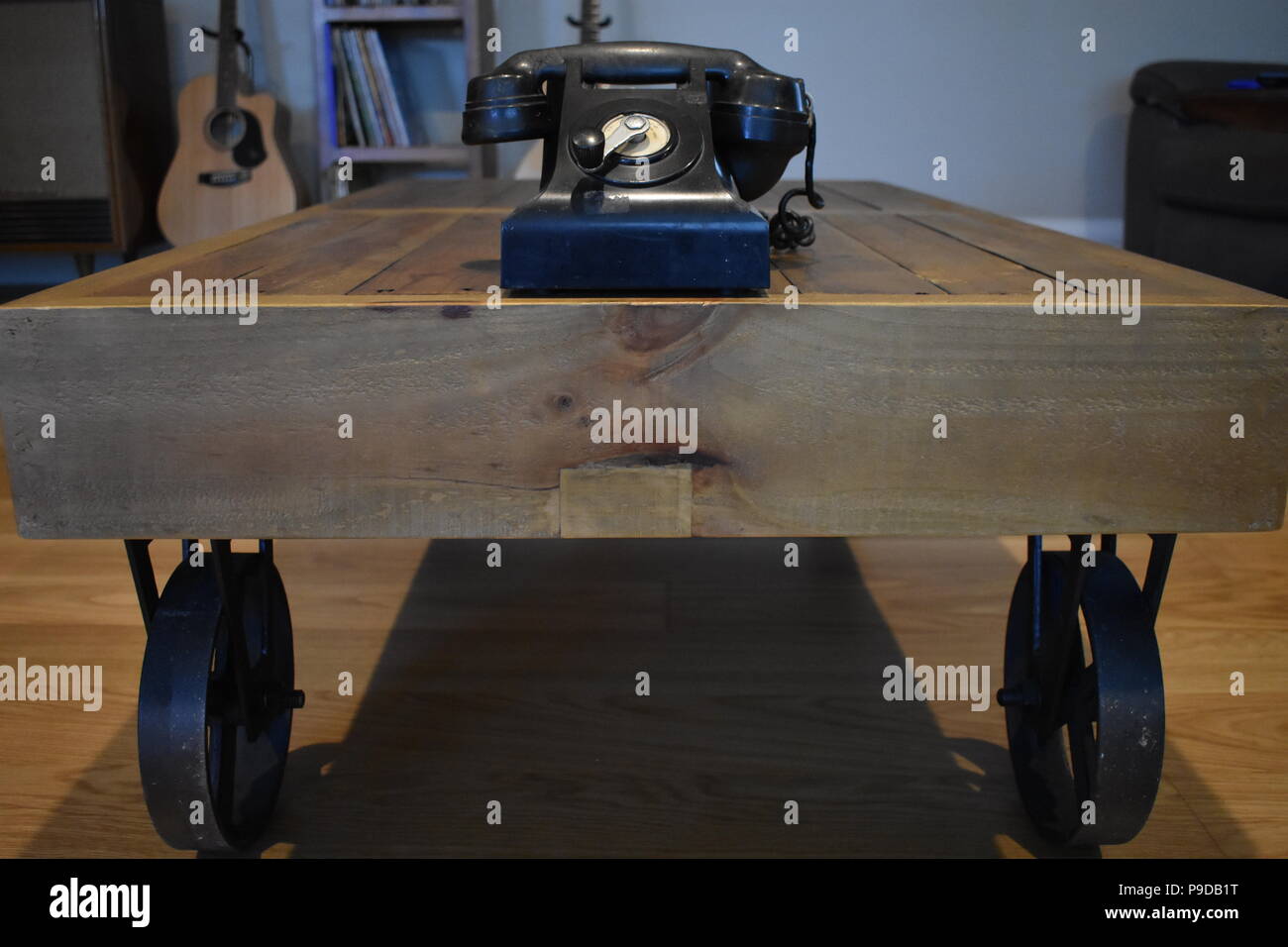 Old style telephone on a table Stock Photo Alamy