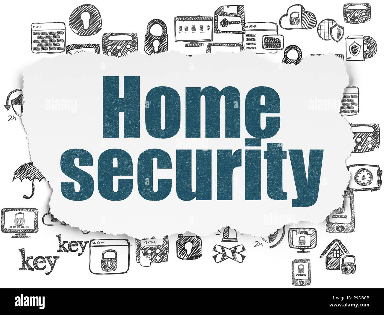 Protection concept: Painted blue text Home Security on Torn Paper ...