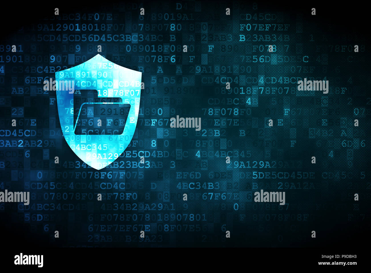 Finance concept: pixelated Folder With Shield icon on digital ...