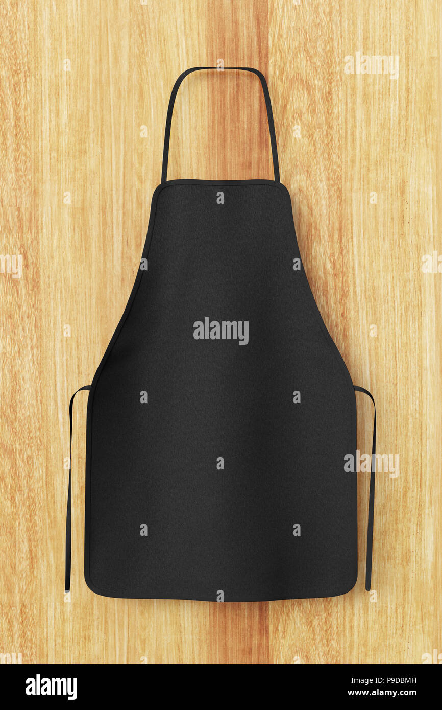 Blank black apron isolated on wooden background with clipping path. 3d