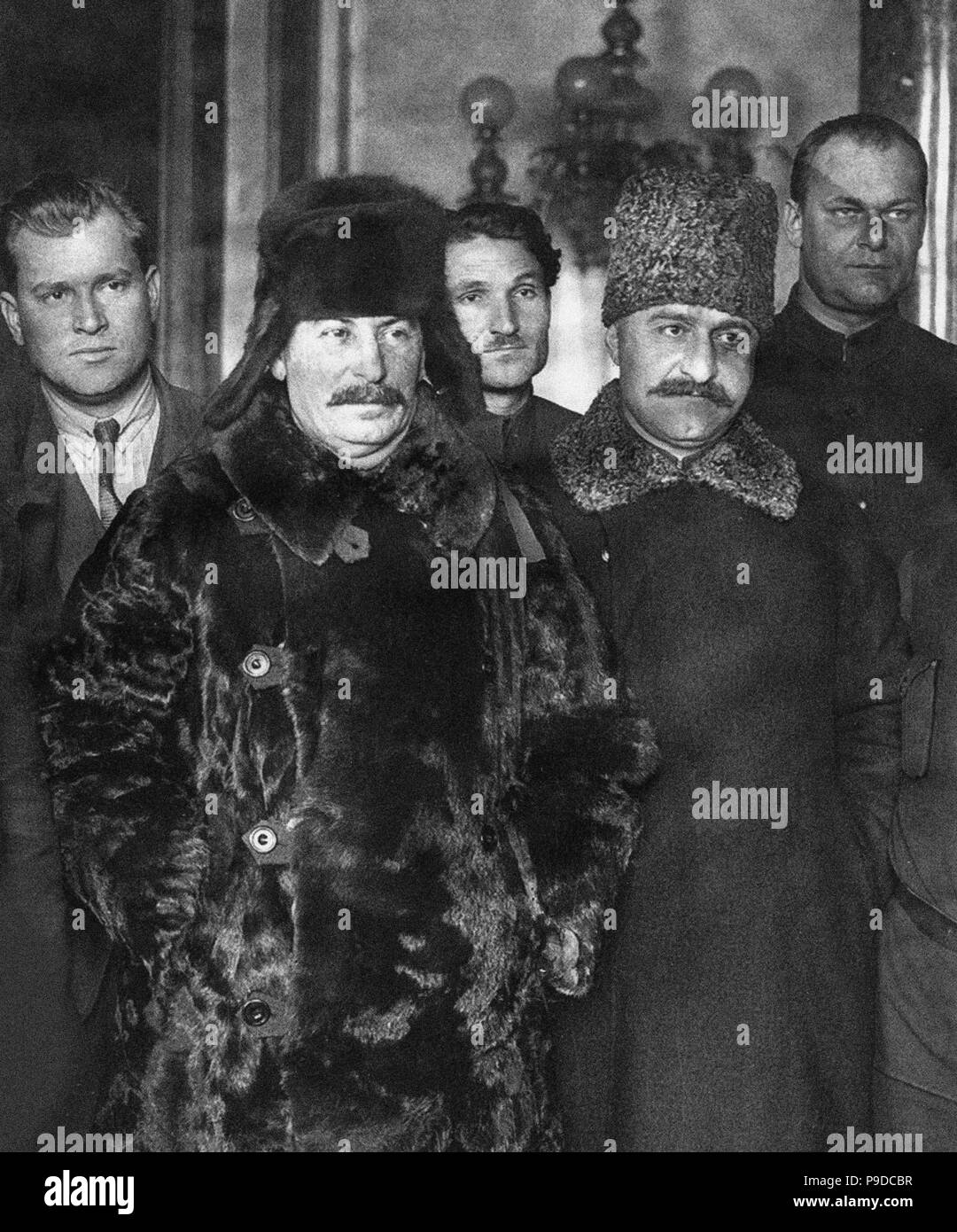 Stalin in a fur coat and Sergo Ordzhonikidze at the funeral of the stratons. Moscow. 1934 Stalin in a fur coat and Sergo Ordzhonikidze at the funeral of the stratons. Moscow. 1934