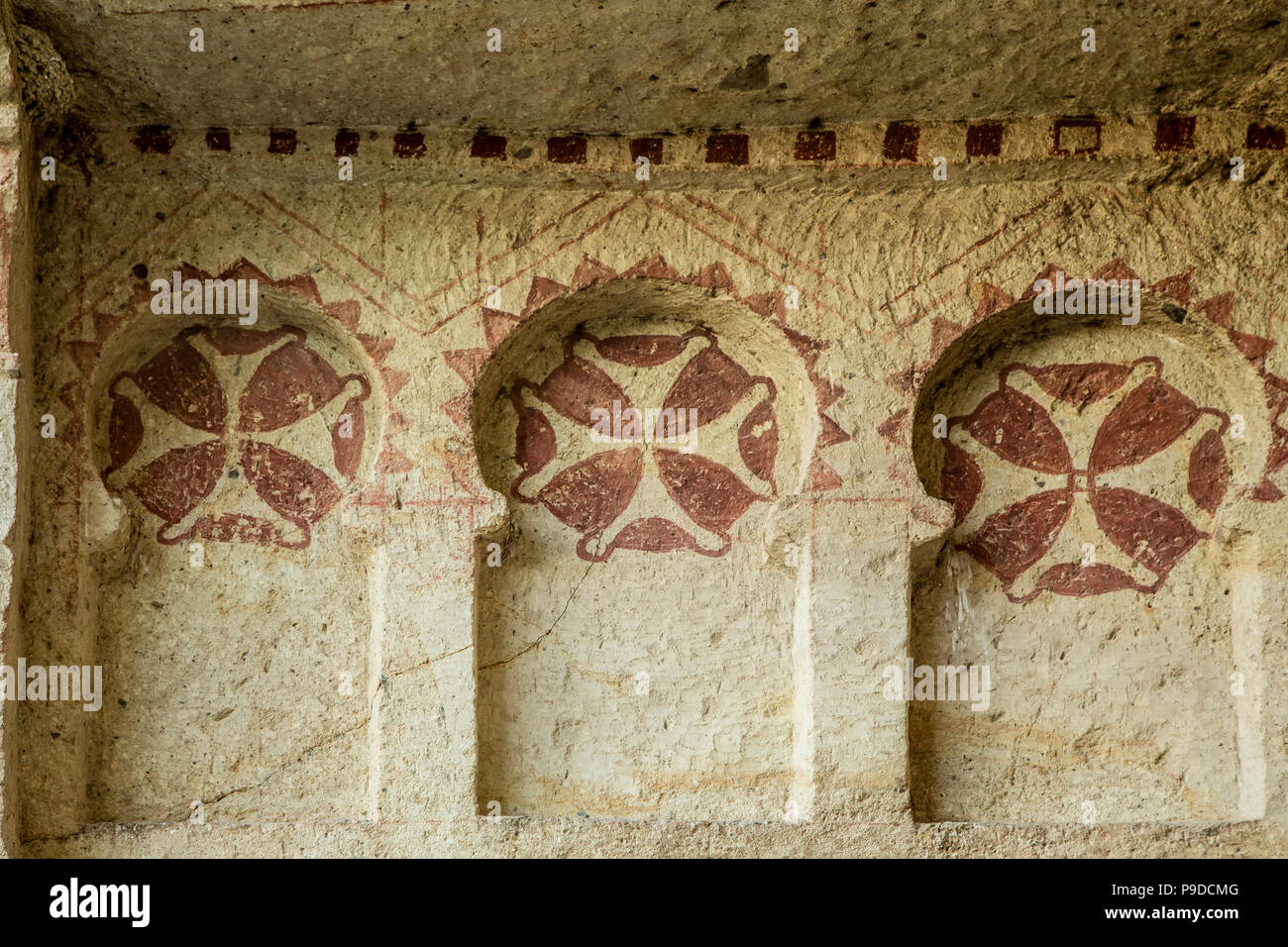Maltese crosses in niches, Dark Church, Goreme Open Air Museum, Goreme, Cappadocia, Turkey Stock Photo