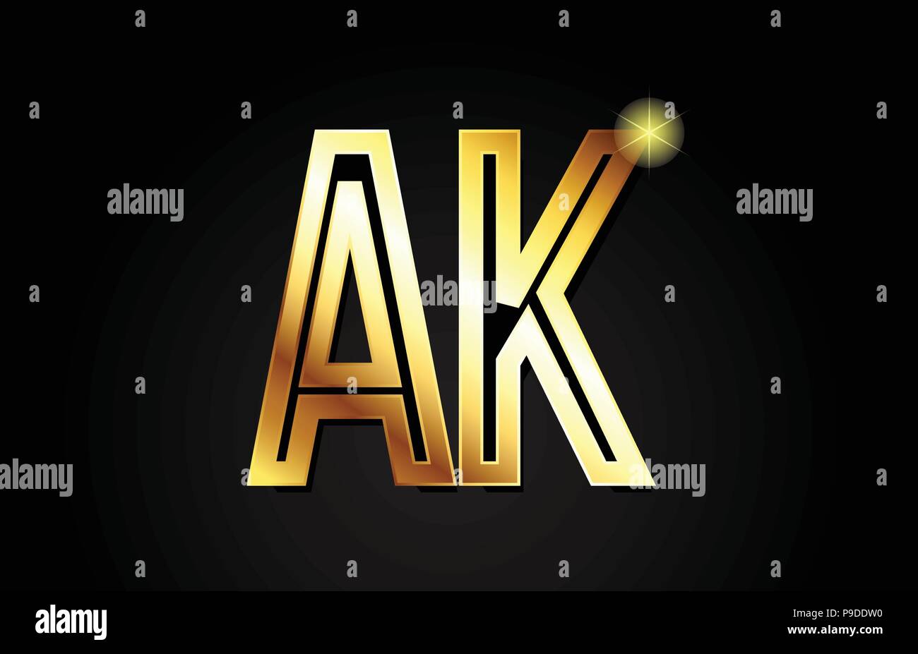 gold alphabet letter ak a k logo combination design suitable for a company or business Stock Vector