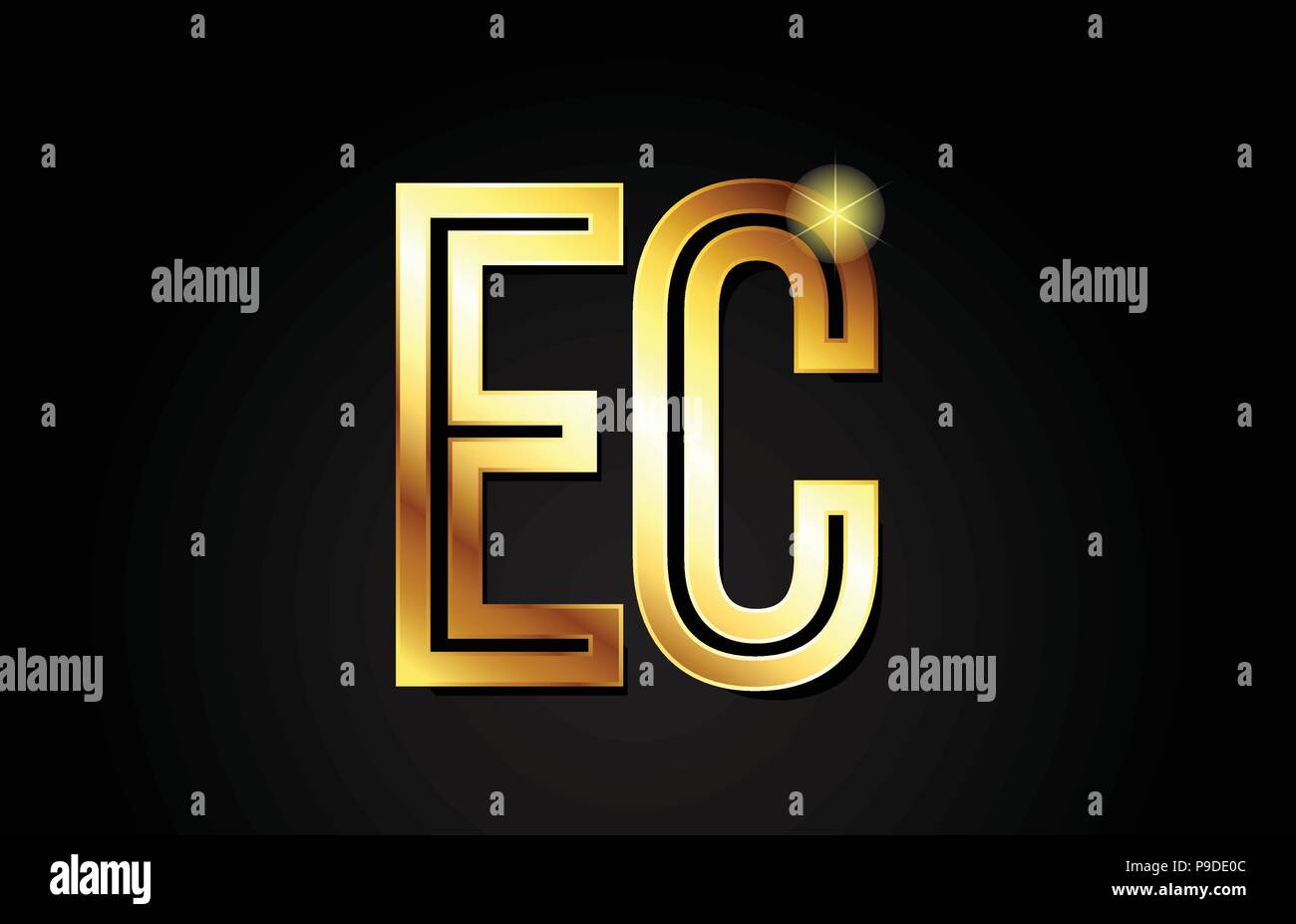 gold alphabet letter ec e c logo combination design suitable for a company or business Stock Vector