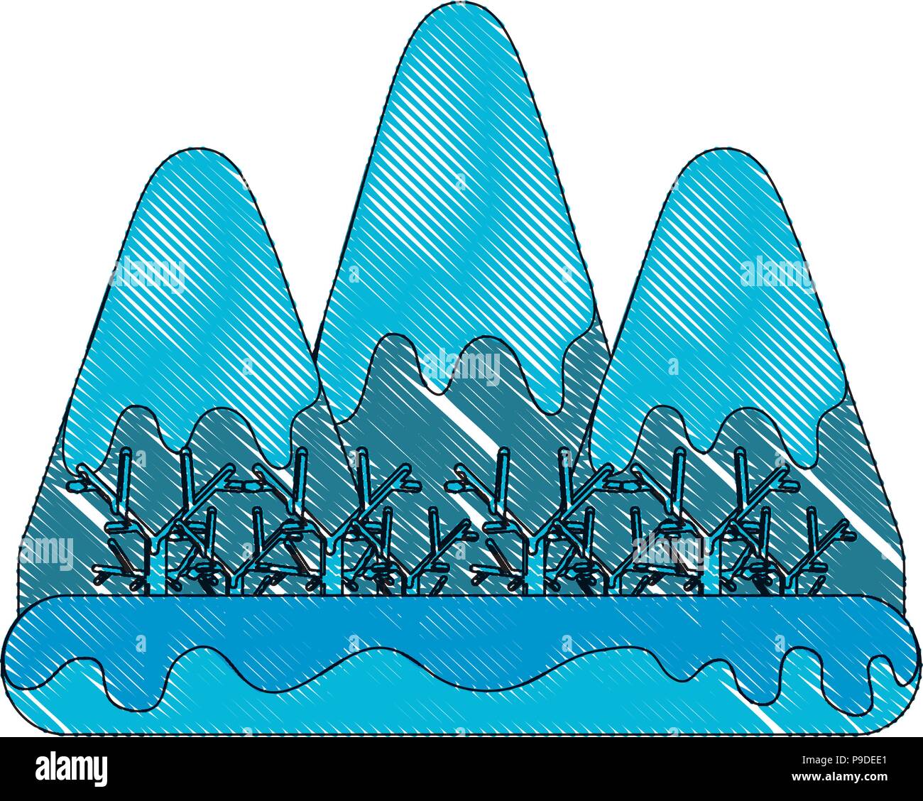 Winter mountains landscape icon over white background, vector ...