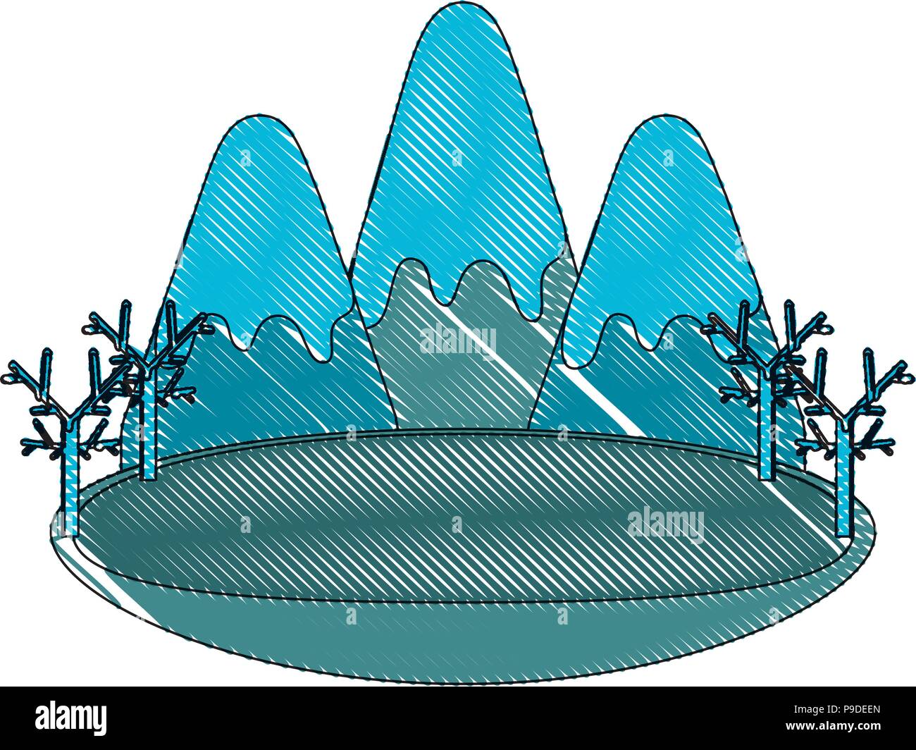 Winter mountains and lake landscape icon over white background, vector ...