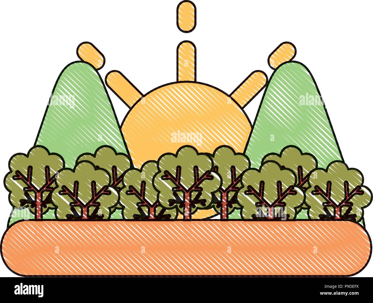 Sun and mountains icon over white background, vector illustration Stock ...