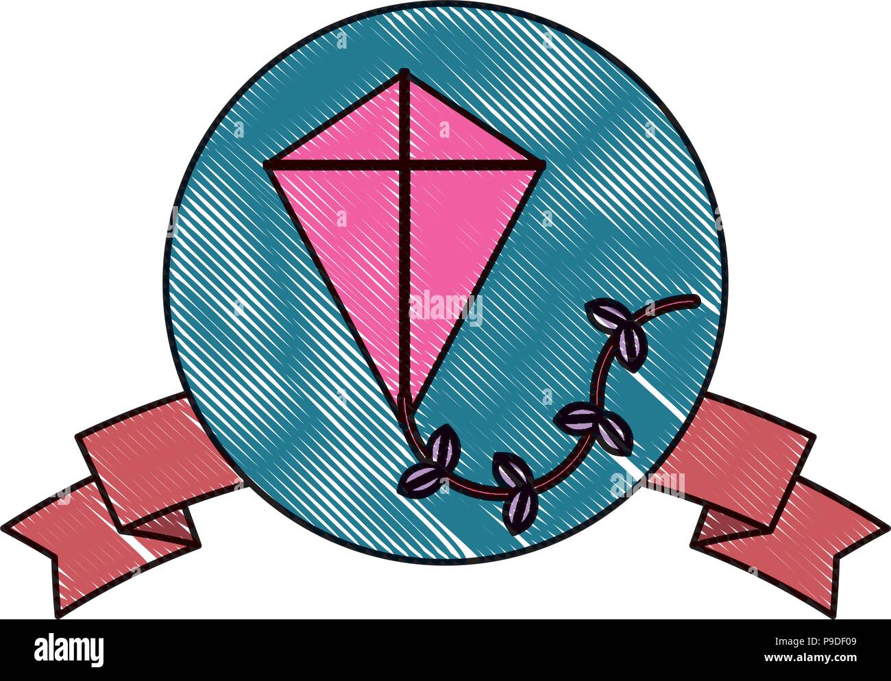 emblem with decorative ribbon and kite icon over white background ...