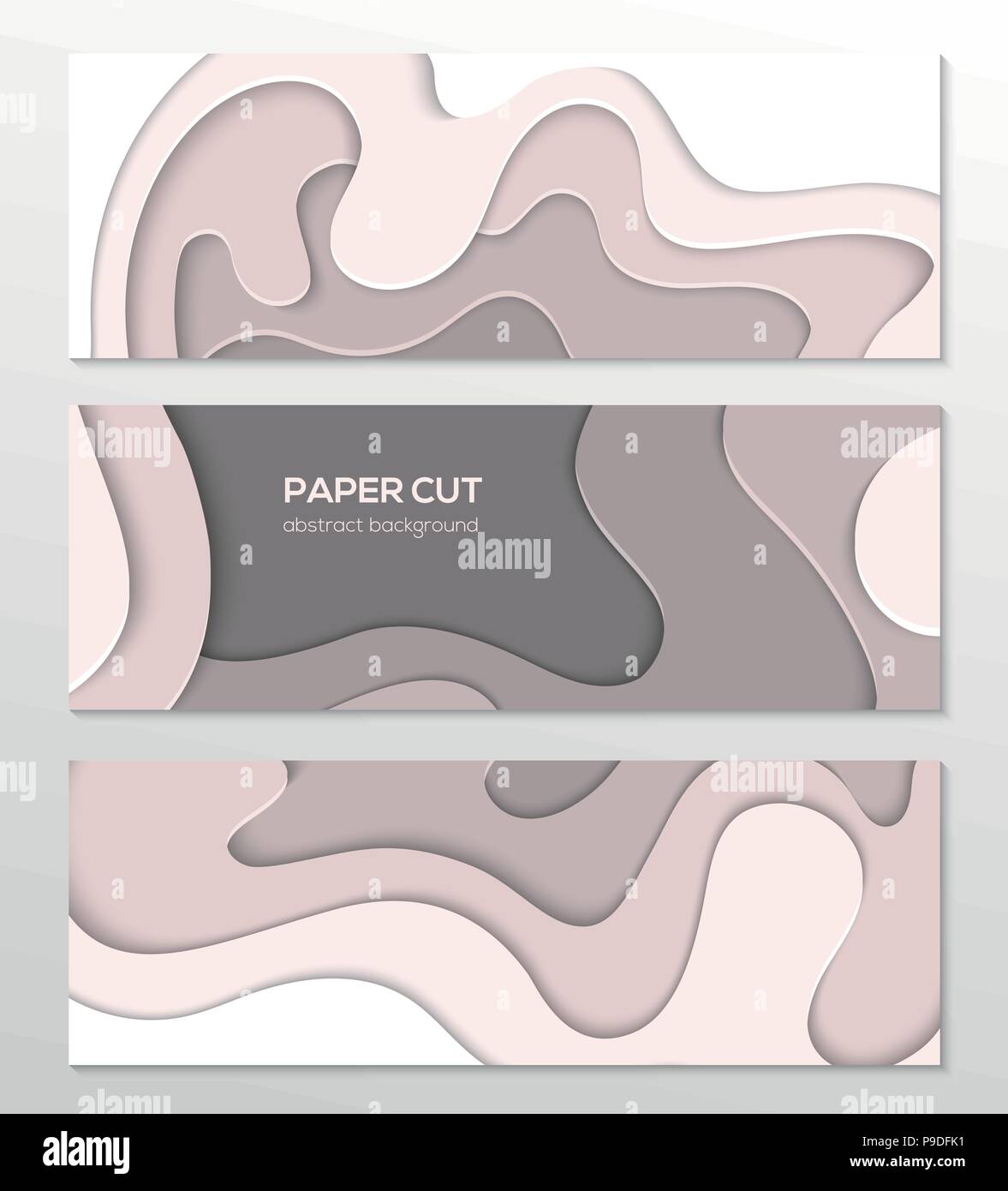 Grey abstract layout - set of paper cut vector posters Stock Vector