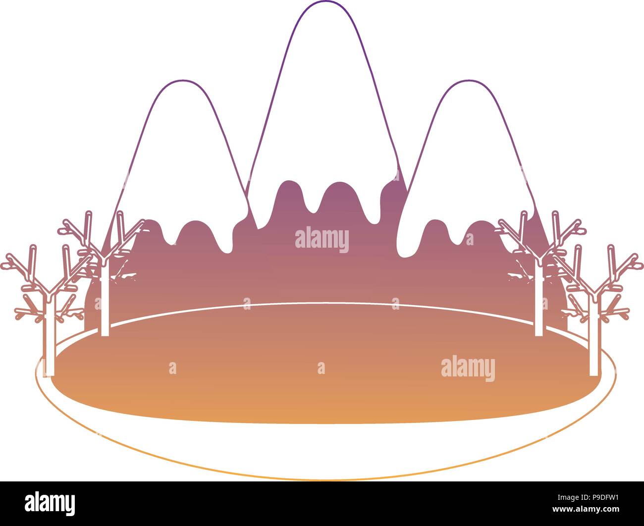 Winter mountains and lake landscape icon over white background, vector ...