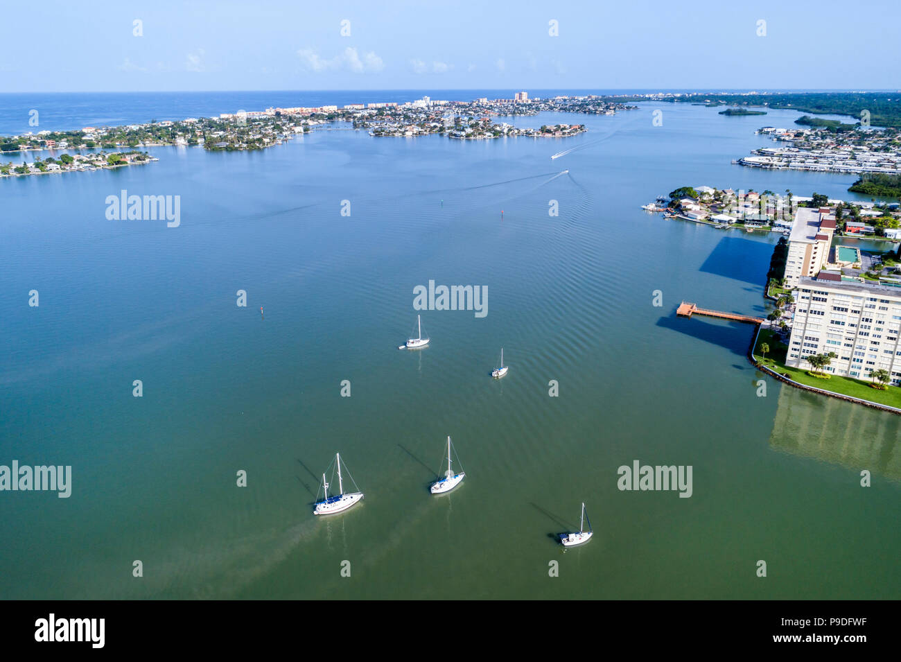 St. Saint Petersburg Florida,Madeira Beach,Boca Ciega Bay,Gulf of Mexico,boats,aerial overhead view,FL18071127d Stock Photo
