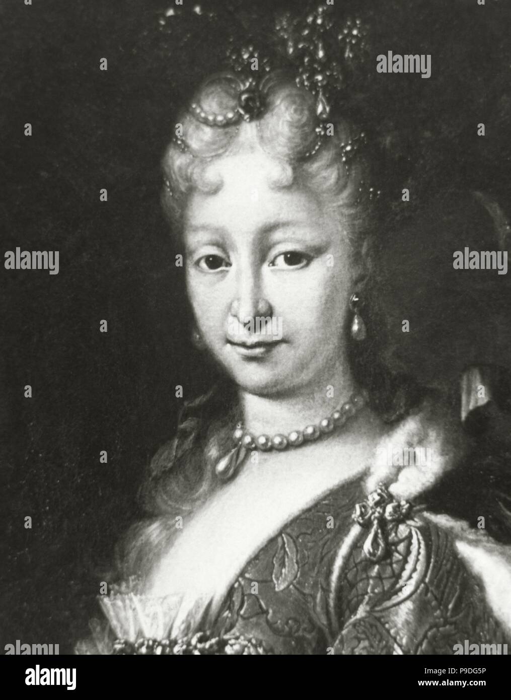 Elisabeth Farnese (1692-1766). Queen consort of Spain, wife of Philip V. Portrait. Engraving. Stock Photo