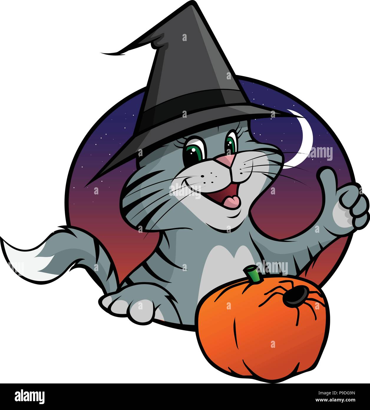 cartoon vector illustration of a kitten halloween Stock Vector Image ...
