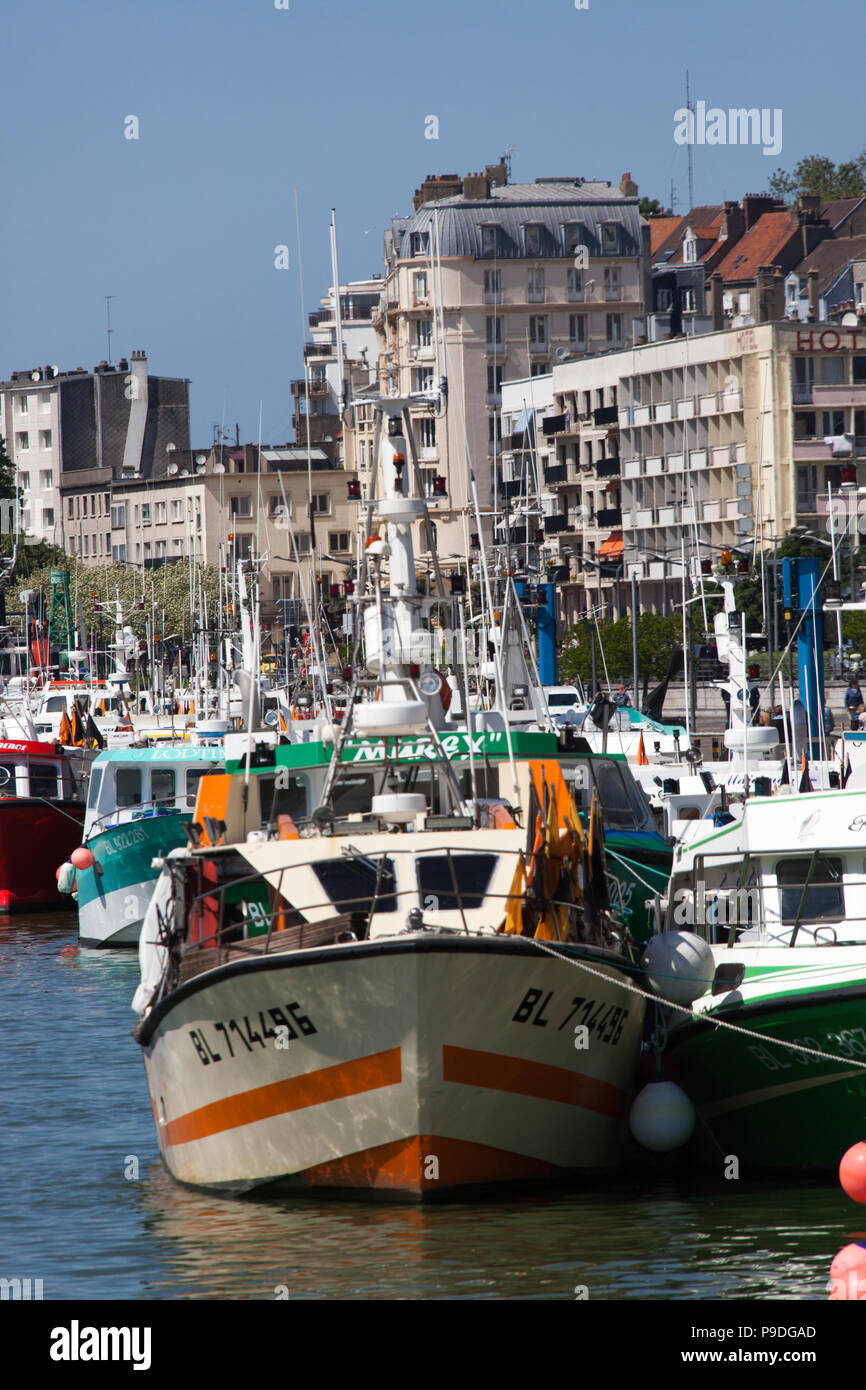 City of BoulognesurMer, France. BoulognesurMer outer harbour on the River Liane with the