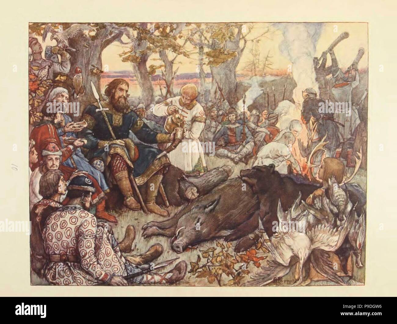 Rest of Grand Prince Vladimir II Monomakh on the Hunt. (The Imperial Hunt in Russia by N. Kutepov). Museum: PRIVATE COLLECTION. Stock Photo