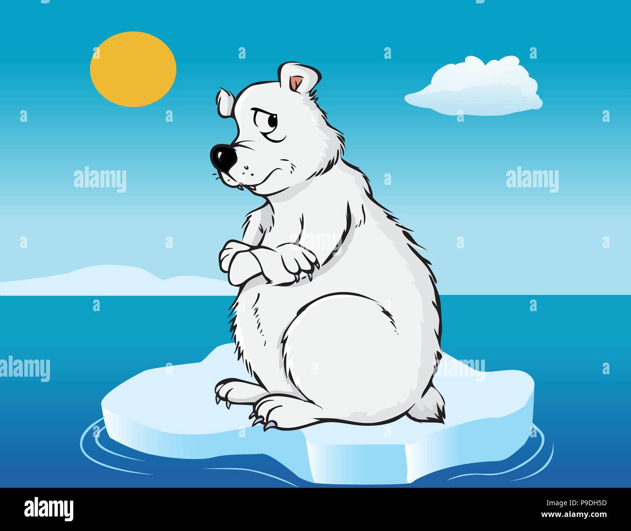 cartoon vector illustration of a polar bear global warming Stock Vector