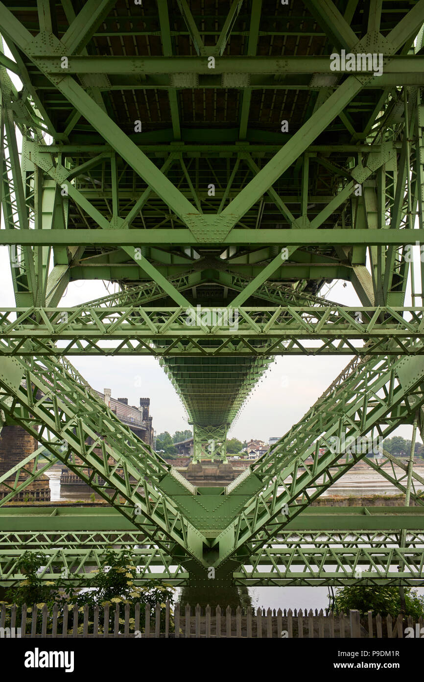 Underneath the Silver Jubilee roadbridge at Runcorn in Cheshire looking towards Widnes Stock Photo