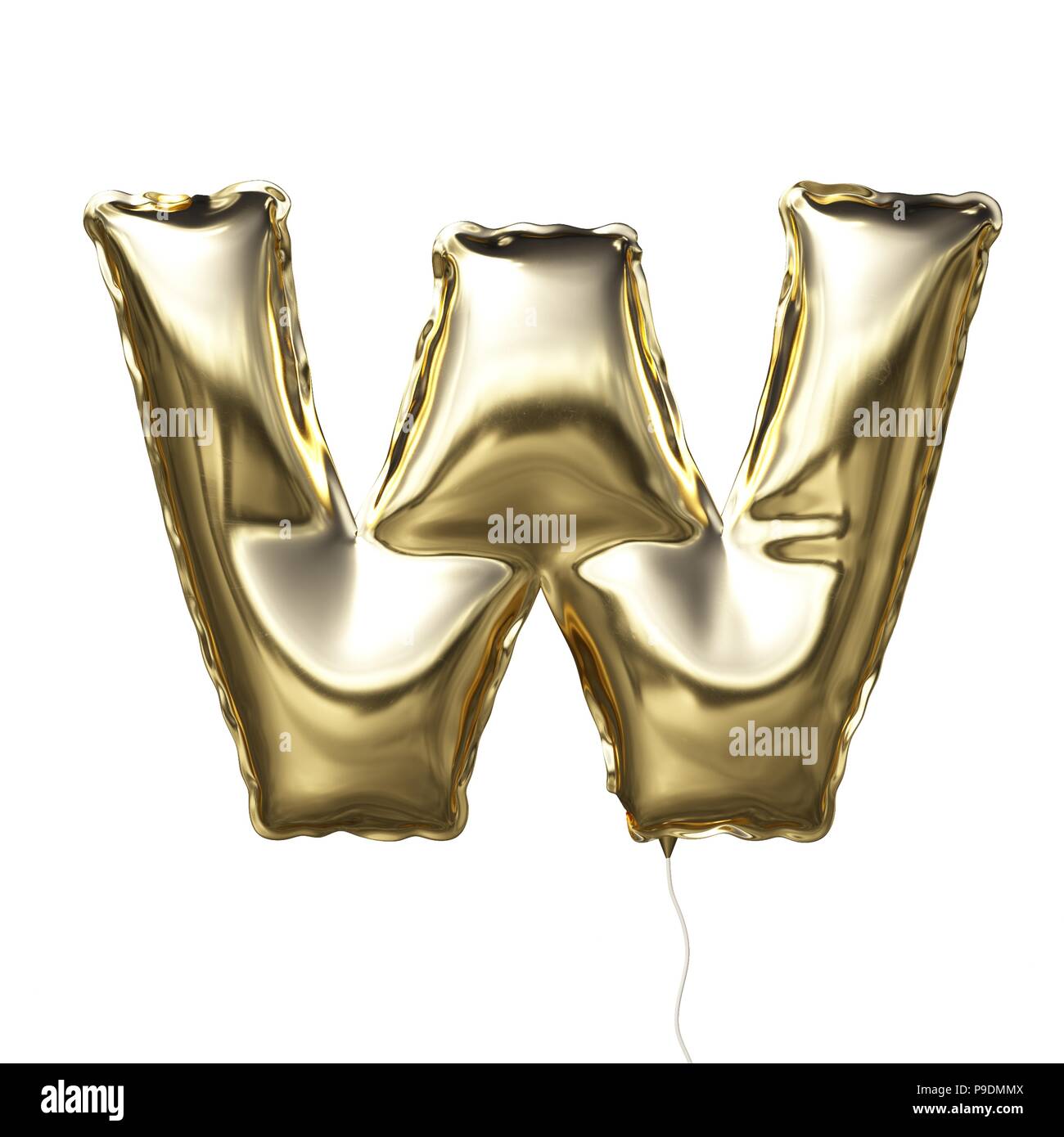 Letter W made of golden inflatable balloon isolated on white background Stock Photo