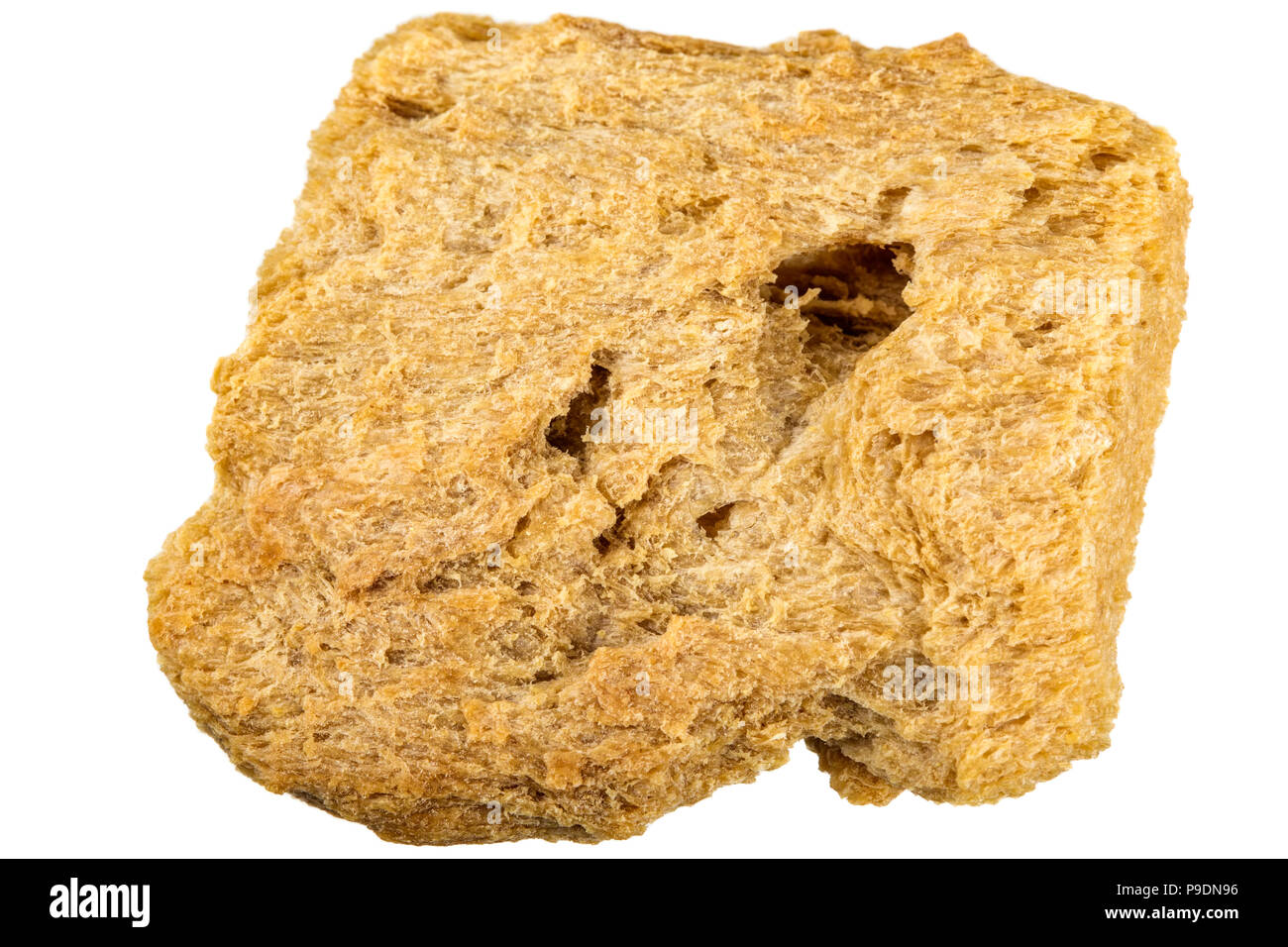 One piece of dried soya meat isolated over white background - close up view Stock Photo