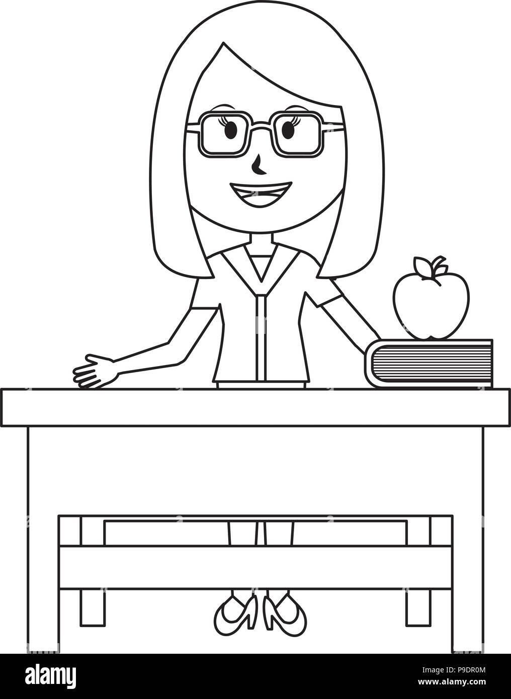 Maestra de escritorio con manzana y libro de diseño ilustración vectorial  Imagen Vector de stock - Alamy