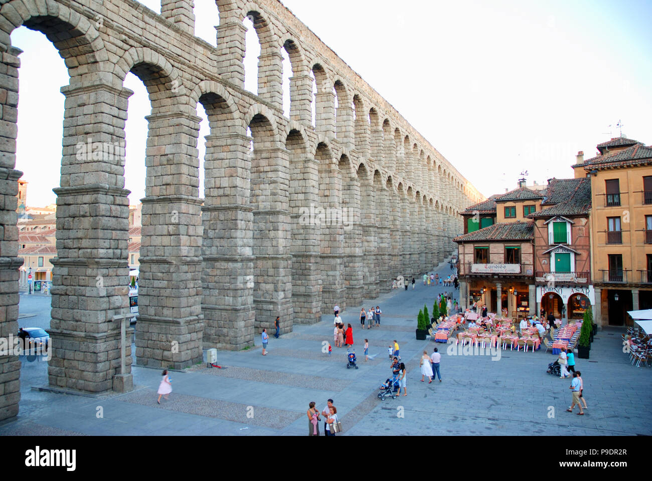 Roman Aqueduct. Azoguejo Square, Segovia, Spain. Stock Photo