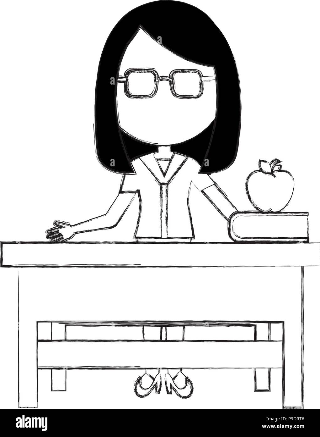 woman teacher in desk with apple and book vector illustration design ...