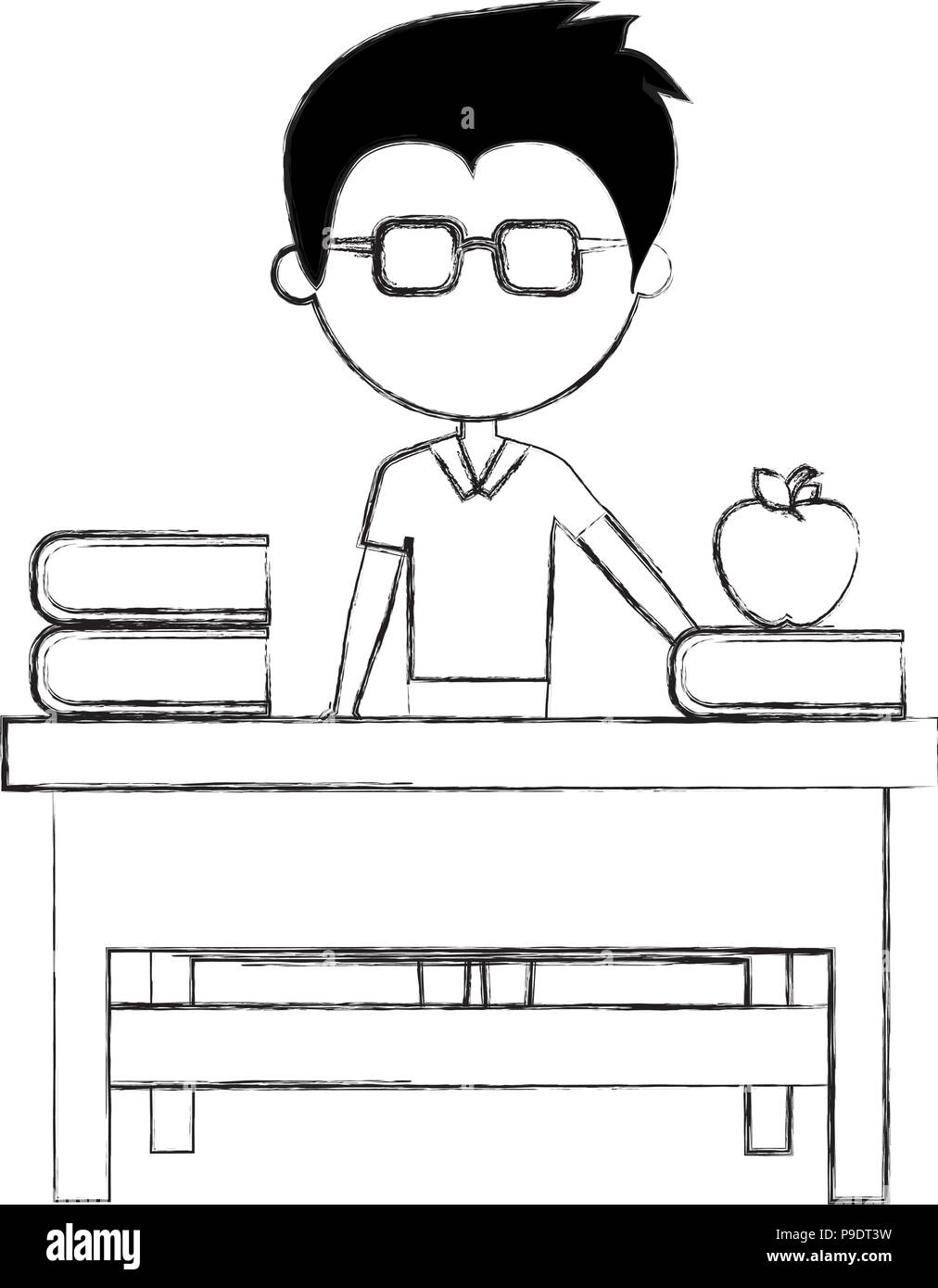 man teacher with desk and apple vector illustration design Stock Vector ...