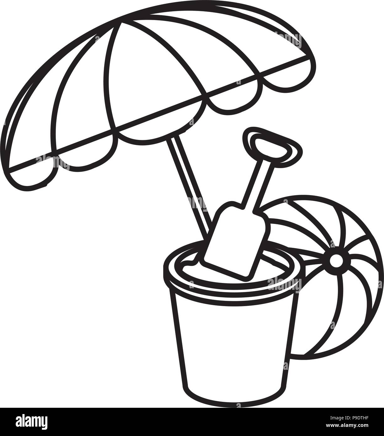 umbrella beach with sand bucket and balloon vector illustration design ...