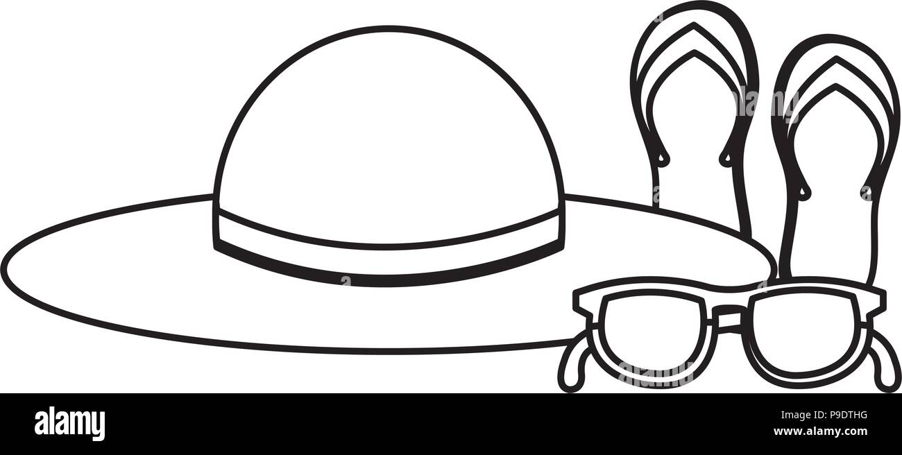 summer hat with flip flops and sunglasses vector illustration design ...