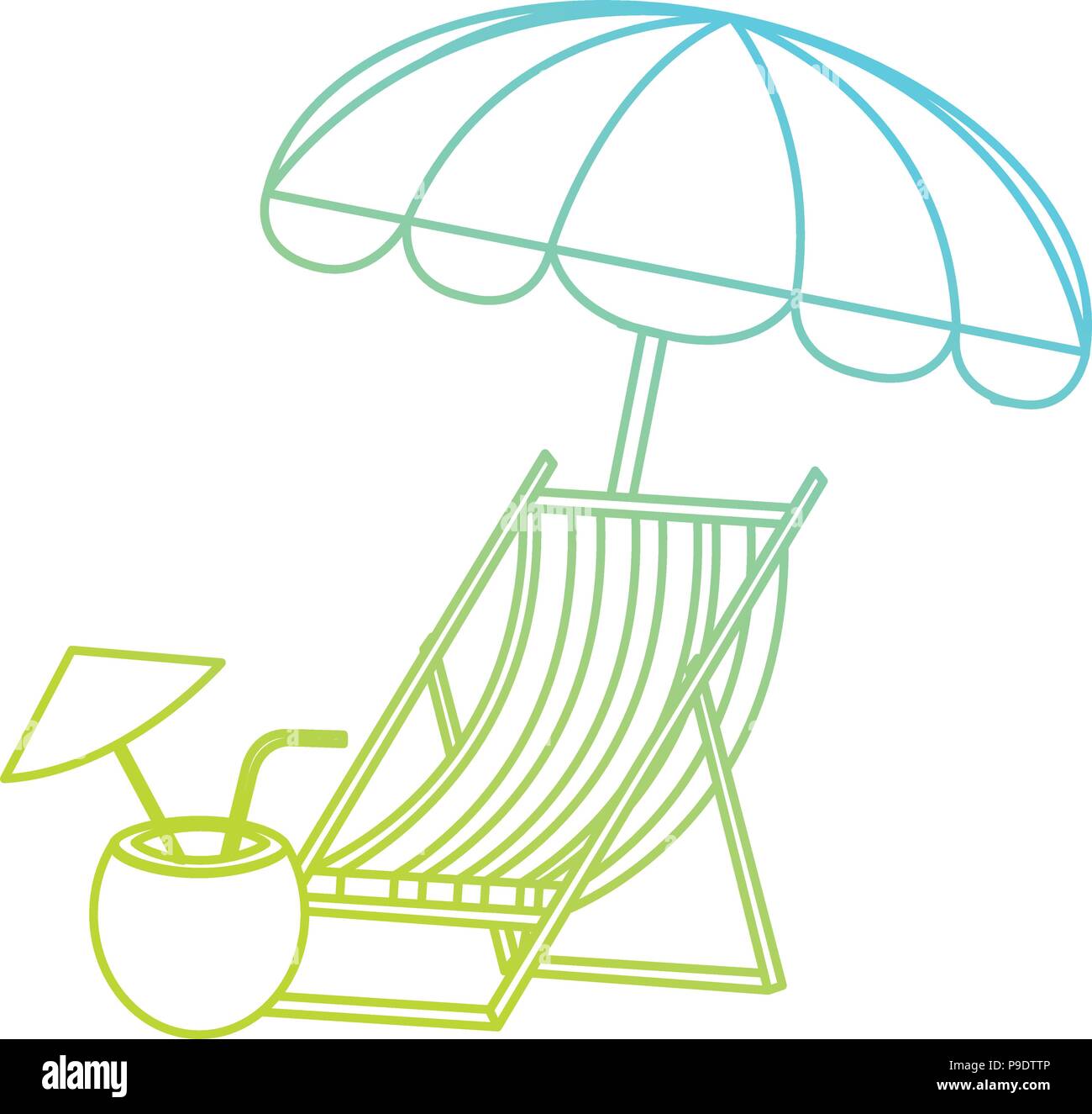 wooden beach chair with umbrella and coconut cocktail Stock Vector ...