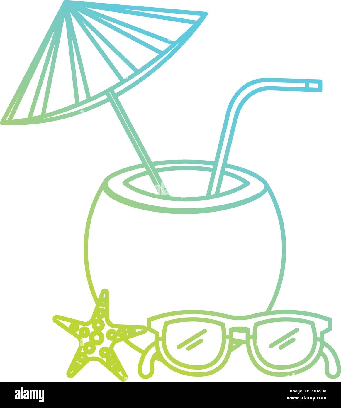 tropical coconut cocktail with starfish and glasses Stock Vector Image ...
