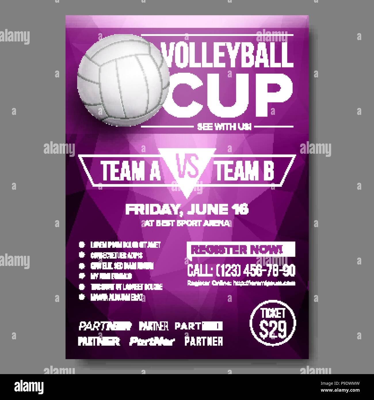 Volleyball Poster Vector. Design For Sport Cafe, Pub, Bar Promotion ...