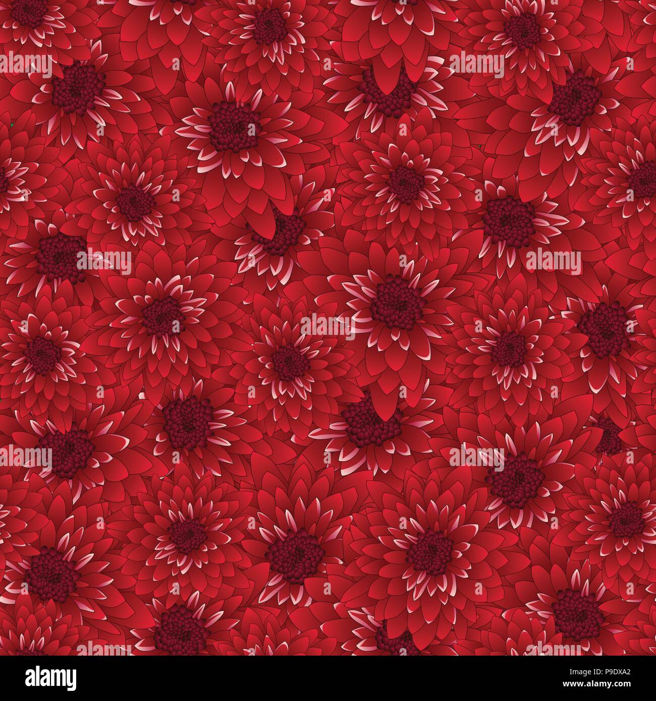 Red Chrysanthemum Seamless Background. Vector Illustration Stock Vector
