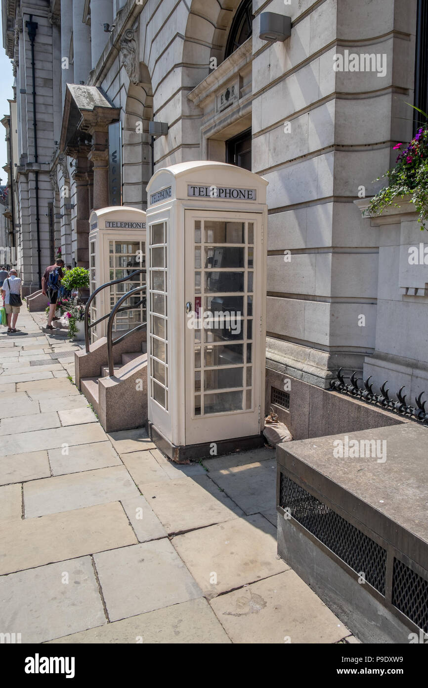 White telephone boxes in Hull Stock Photo