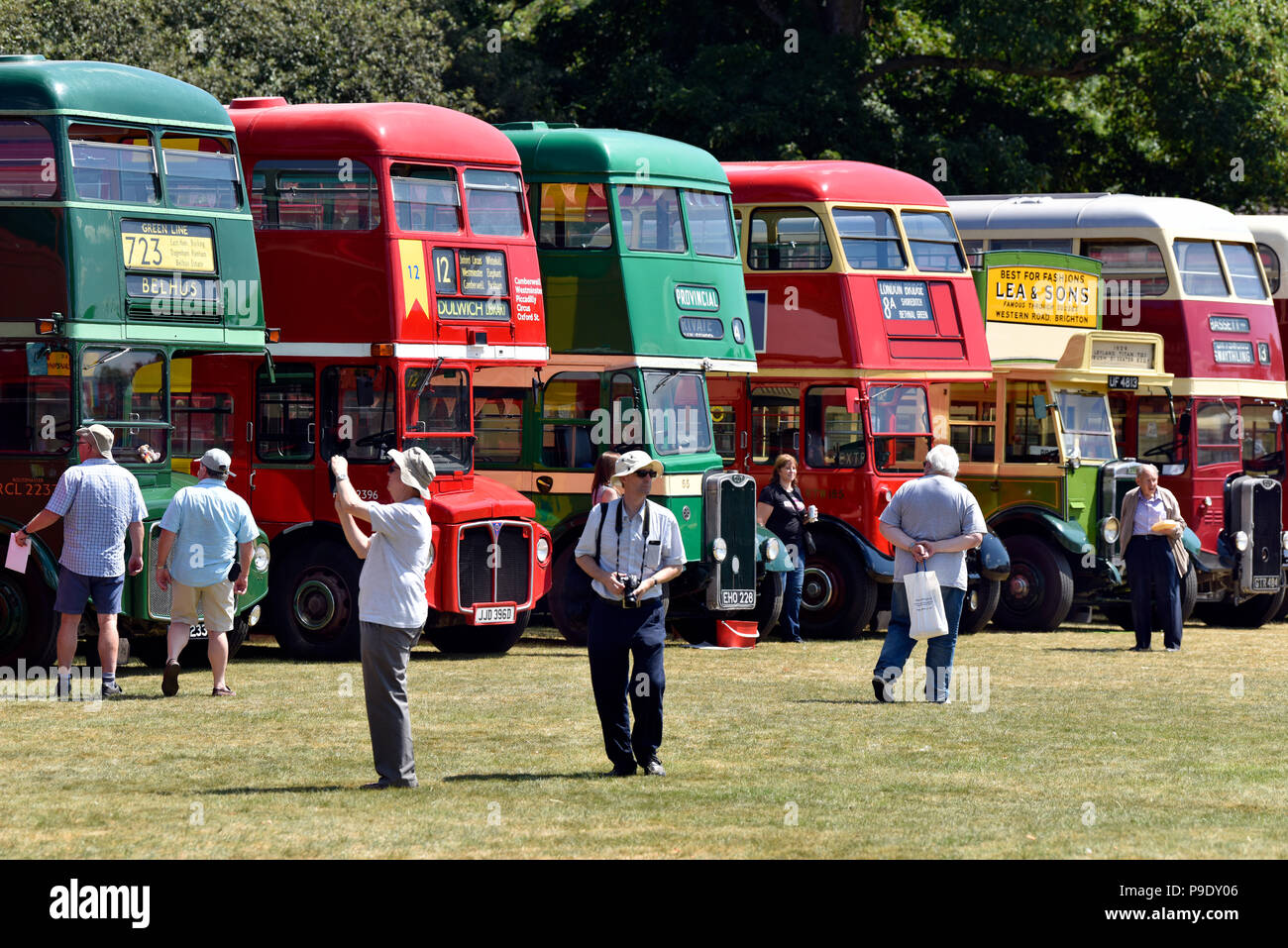 Visitors attending a bus rally, Alton, Hampshire, UK. Sunday 15 July 2018. Stock Photo