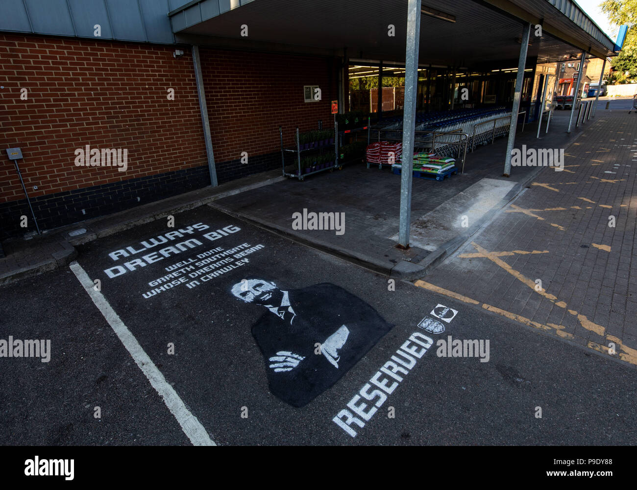 A parking space reserved for England manager Gareth Southgate is seen  painted in the car park of an Lidl store in Crawley Stock Photo - Alamy