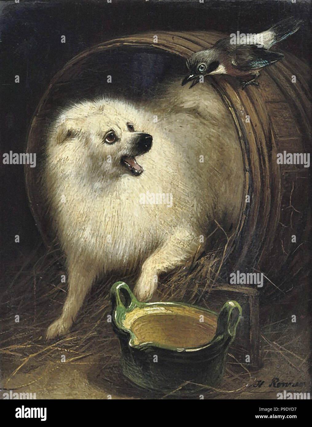 Ronner-Knip  Henriùebtte - a Dog in a Barrel Stock Photo