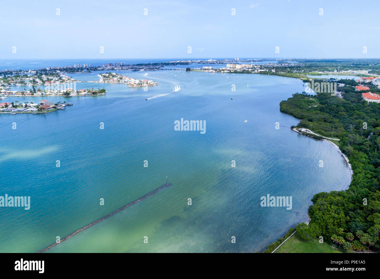 St. Saint Petersburg Florida,Madeira Beach,Boca Ciega Bay,Bay Pines,War Veterans Memorial Park,water,aerial overhead view,FL18071131d Stock Photo