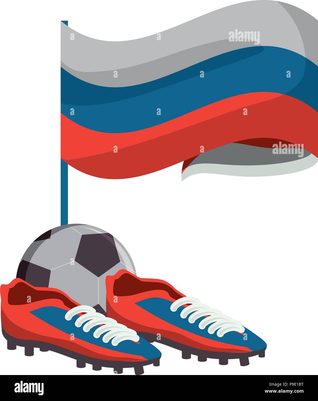 Russia flag with football boots and ball icon over white background ...
